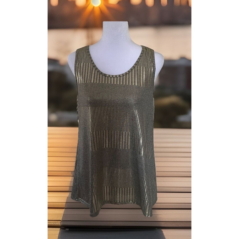 Emi & Joe Women Metallic Gold & Gray Sleeveless Top w/Beaded Necklace L NWT